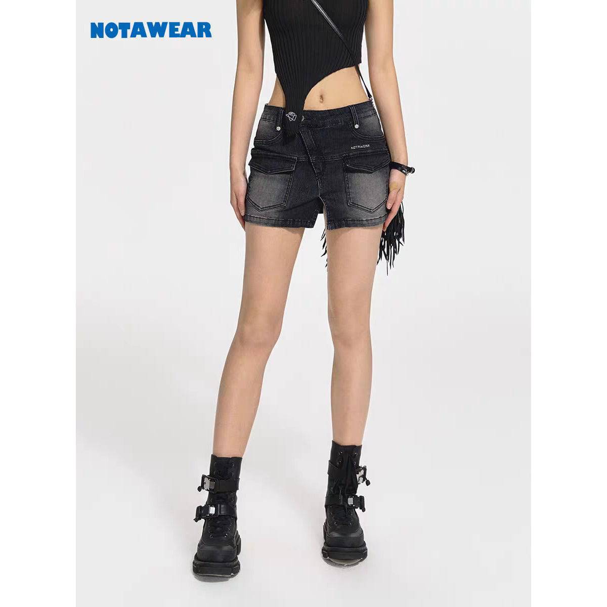 NotAwear Vintage Wash Denim Skirt Shorts Black