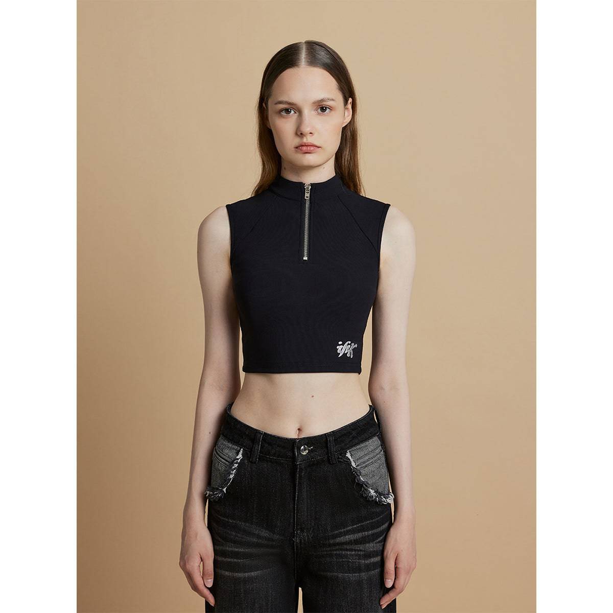 IFIK Nylon Half-Zip Tank Top Black