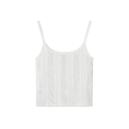 SomeSowe Bow Lace Textured Slip Vest White