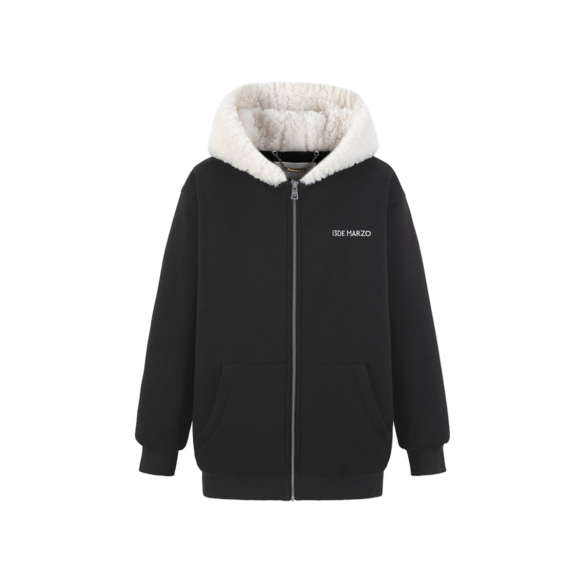 13De Marzo Bear Hood Zip Up Fuzzy Hoodie Black