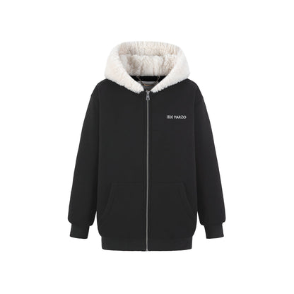 13De Marzo Bear Hood Zip Up Fuzzy Hoodie Black