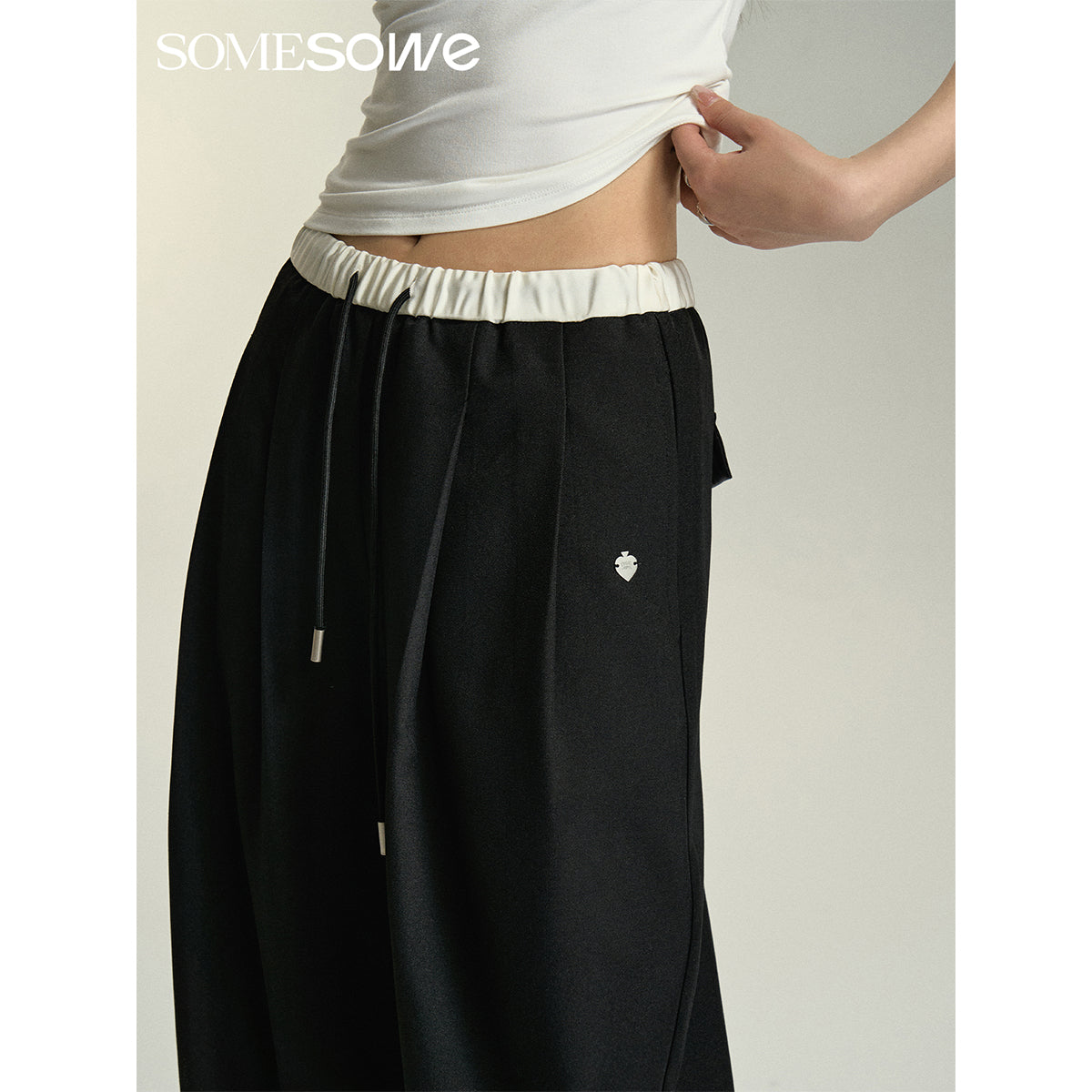 SomeSowe Drawstring Wide-Leg Suit Pants Black