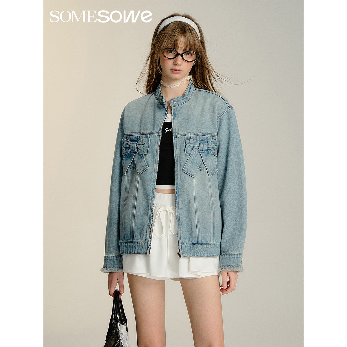 SomeSowe 3D Bow Locomotive Denim Jacket Blue