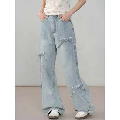 AsGony Retro Washed Distressed Loose Jeans Light Blue