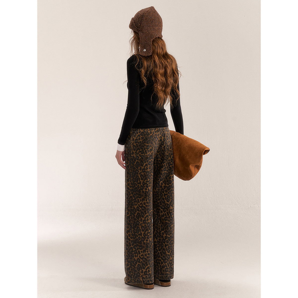 AsGony Retro Leopard High Waist Wide-Leg Pants