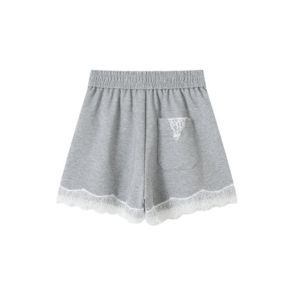 SomeSowe Lace Edge Casual Shorts Grey