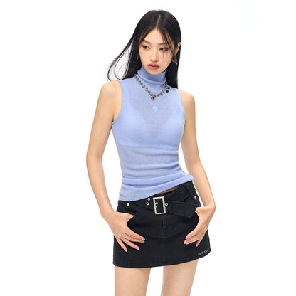 NotAwear Logo Embroidery Turtleneck Woolen Vest Blue