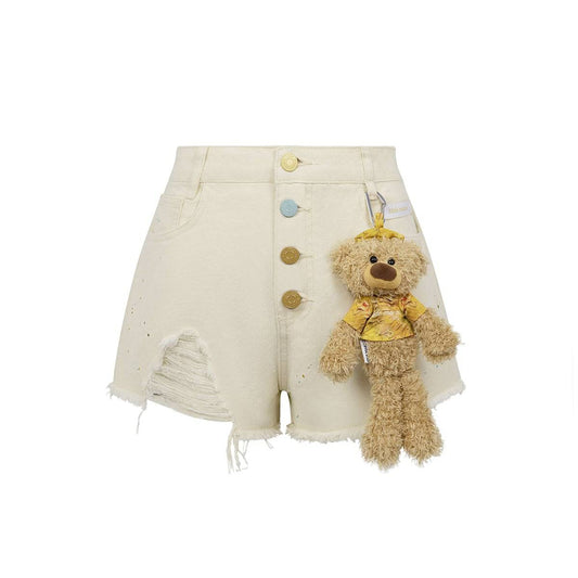 13De Marzo Van Gogh Masterpiece Denim Shorts Cream