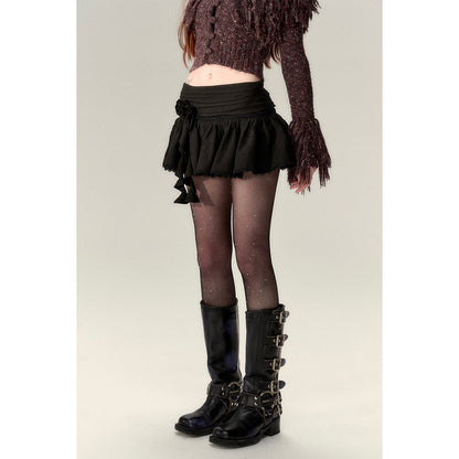 Via Pitti Detachable 3D Lace Rose Mini Skirt Black