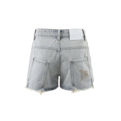 Via Pitti Logo Embroidery Denim Short Blue