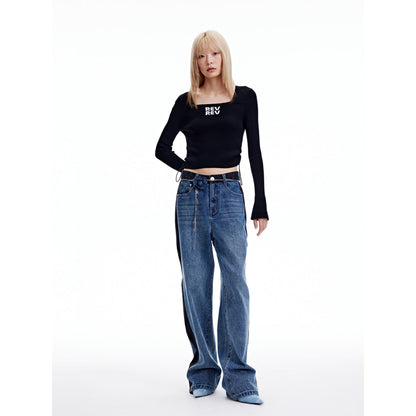 Revan Color Blocked Patchwork Straight-Leg Jeans