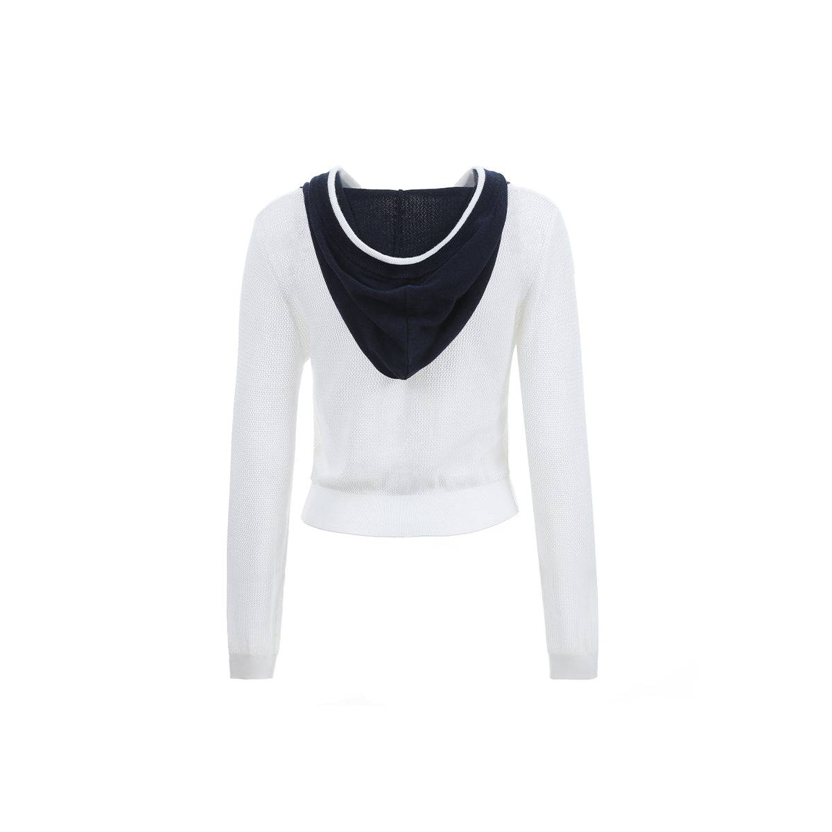 Via Pitti Color Blocked Knit Short Zip Hoddie White