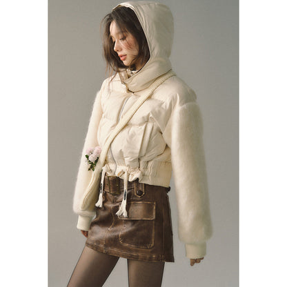 Via Pitti Drawstring Waist Fluffy Sleeve Down Jacket