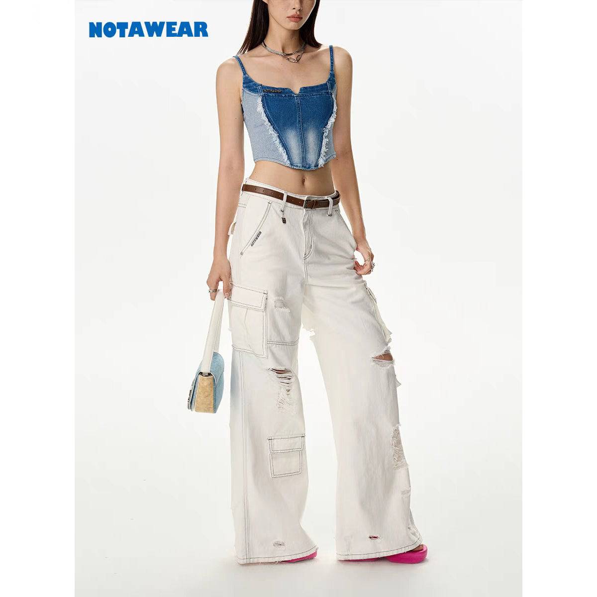 NotAwear Color Blocked Destroyed Denim Vest