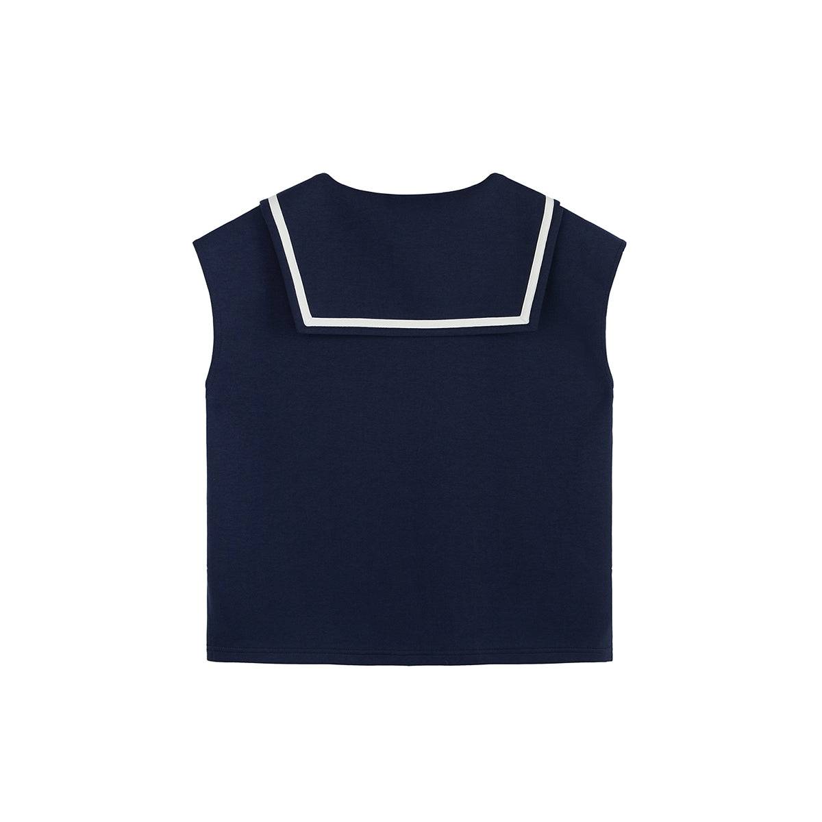 SomeSowe Color Blocked Sailor Collar Top & Shorts Set Navy