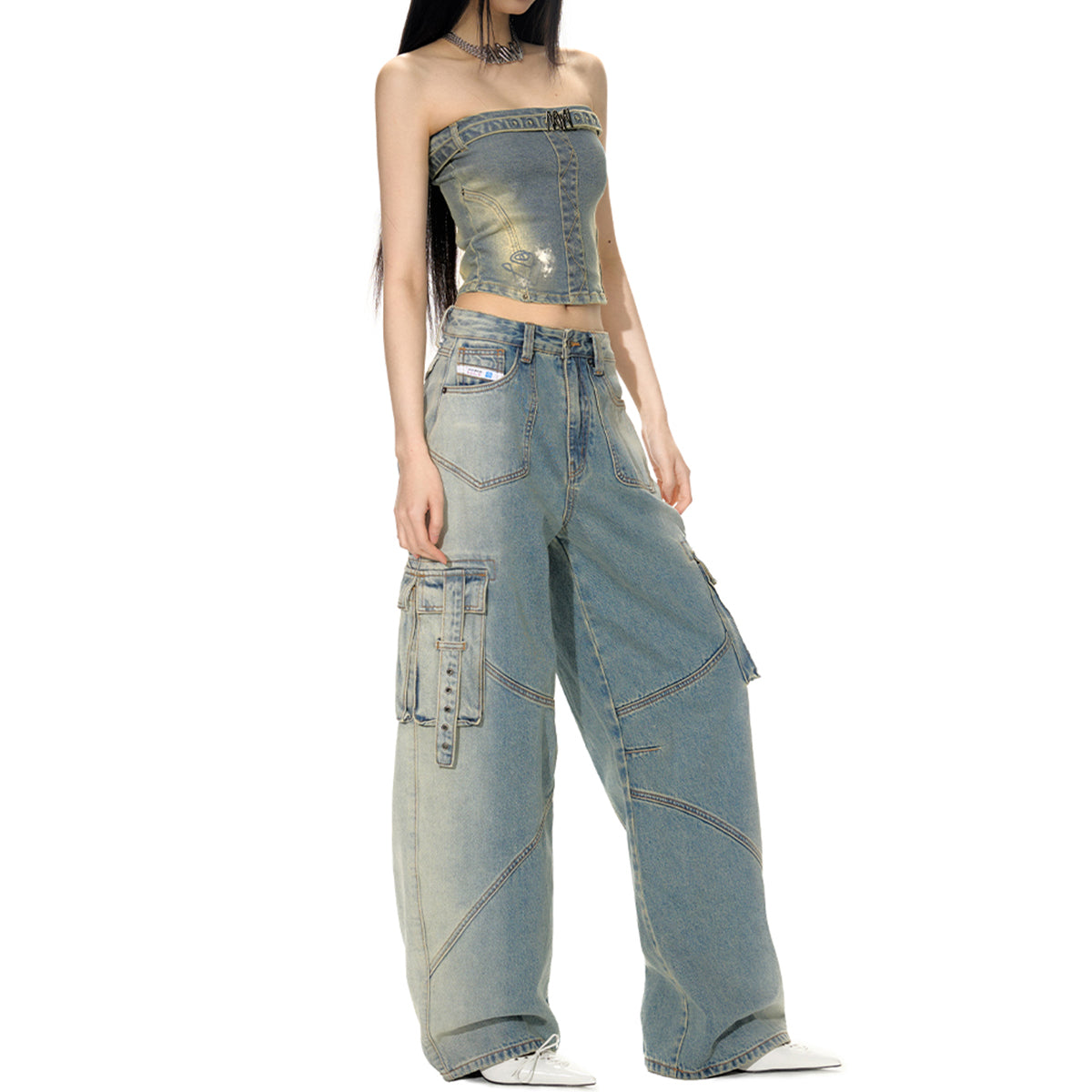 NotaWear Faded Oversized Cargo Jeans