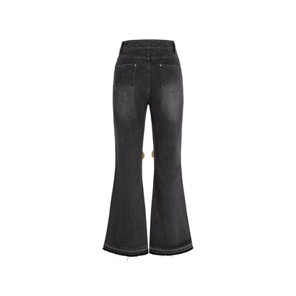 13De Marzo Plush Knee Bear Flare Jeans Washed Black