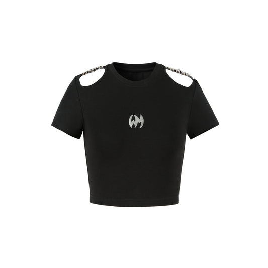 Weird Market Metal Logo Hollow Out Slim Top Black