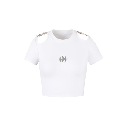 Weird Market Metal Logo Hollow Out Slim Top White