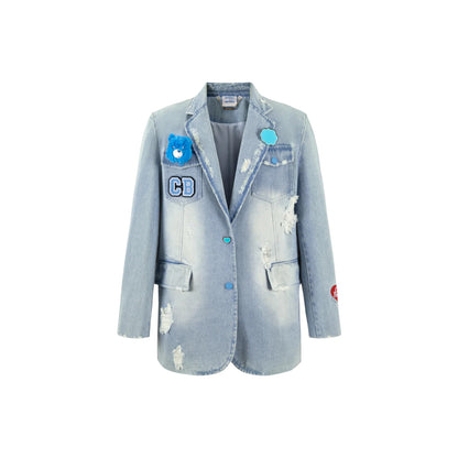 13De Marzo X Care Bears Broken Washed Denim Suit Jacket