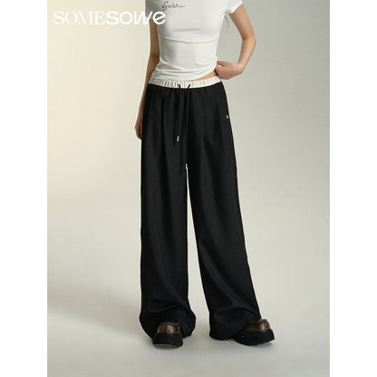 SomeSowe Drawstring Wide-Leg Suit Pants Black