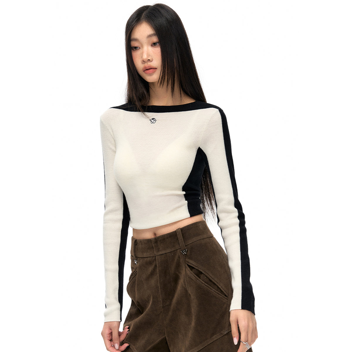 NotAwear Color Blocked Knit Woolen Slim Top White