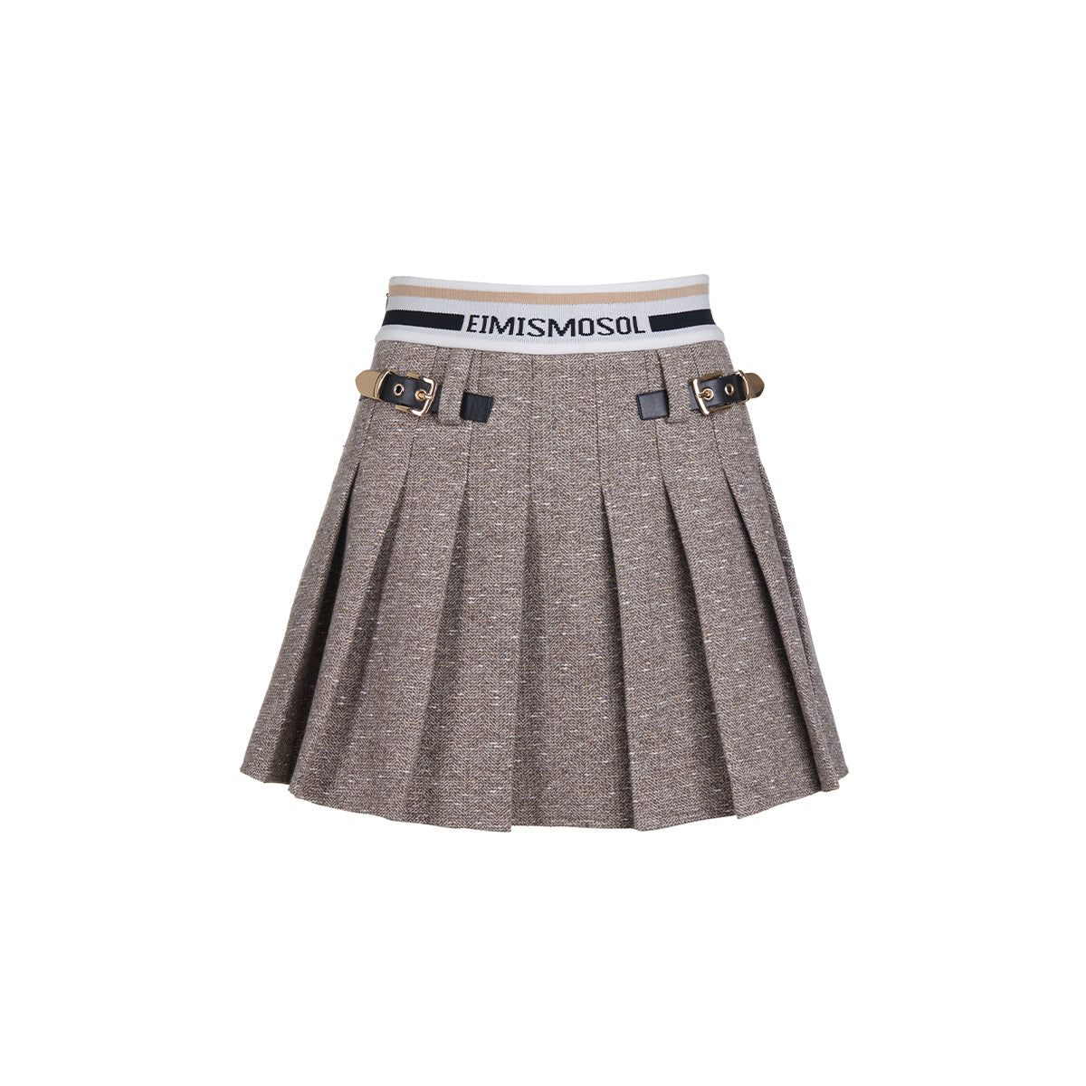 Eimismosol Waist Logo Pleated Skirt Khaki