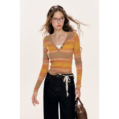 Kroche Fake-2-Piece Gradient V-Neck Knit Sweater