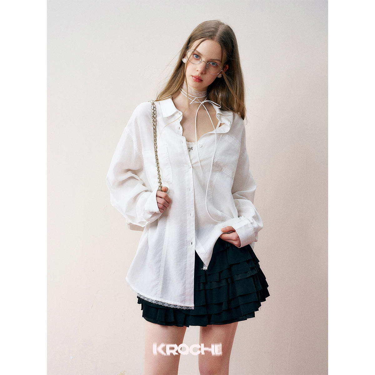 Kroche Lace Patchwork Oversize Shirt White