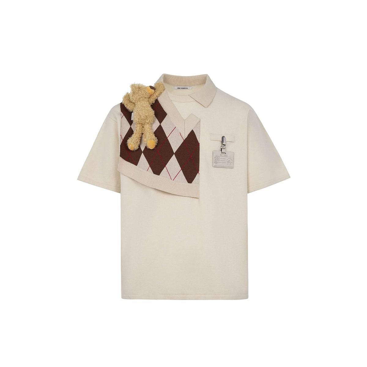 13De Marzo Bear Knit Patch T-shirt Beige