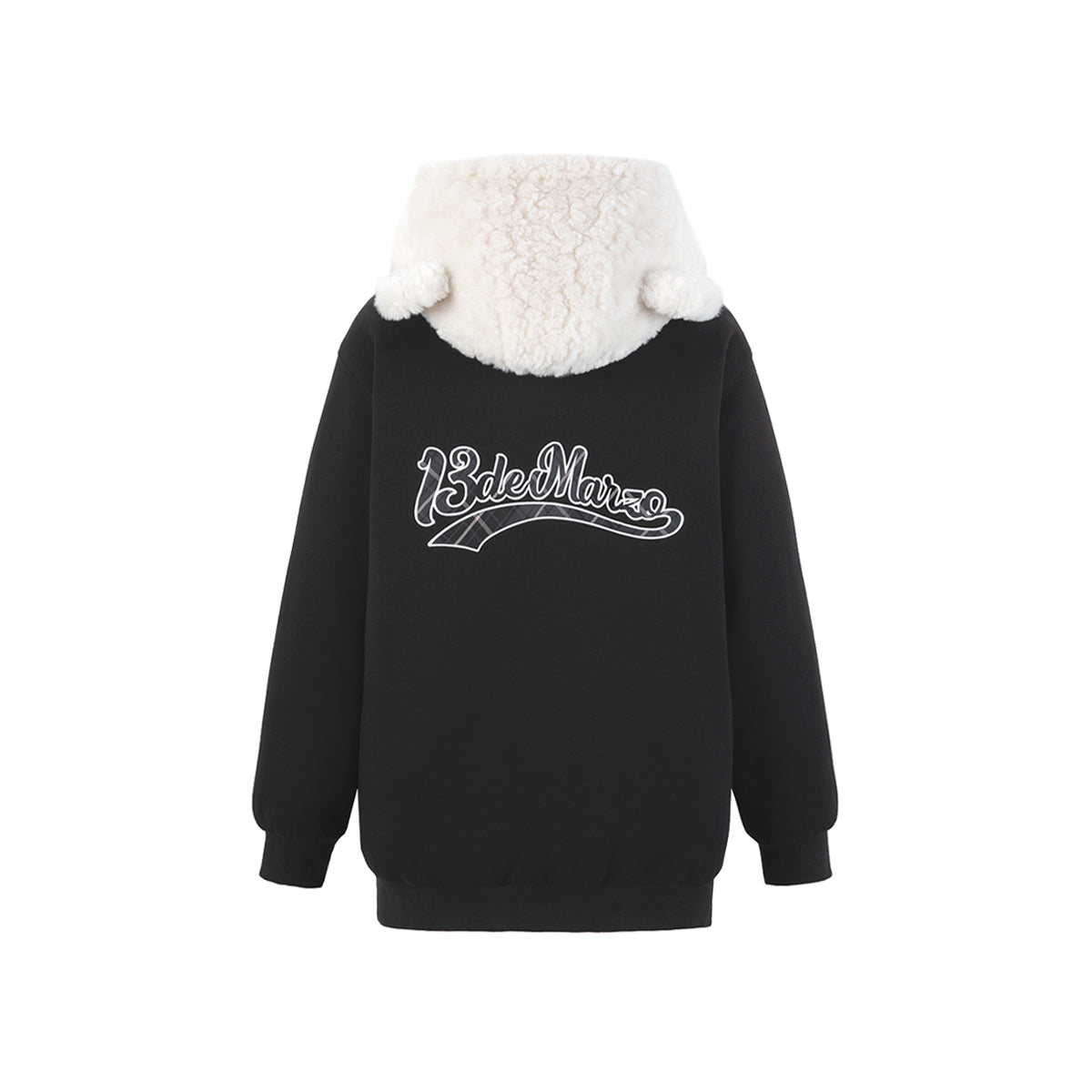 13De Marzo Bear Hood Zip Up Fuzzy Hoodie Black