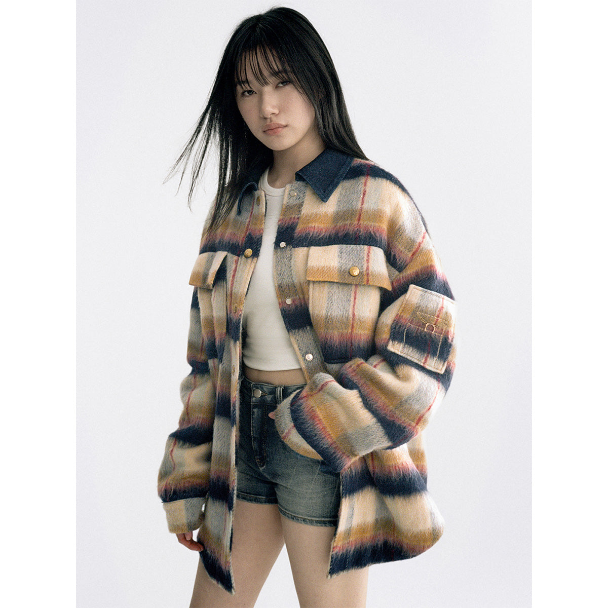 IFIK Color Blocked Plaid Jacket