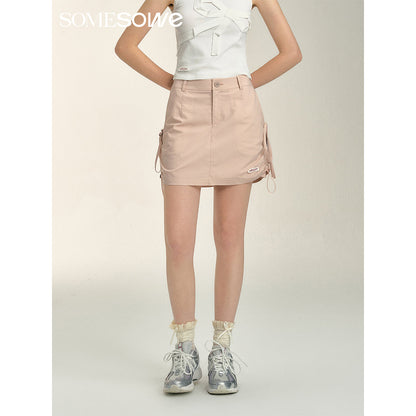 SomeSowe Bow Drawstring Cargo Skirt Pink