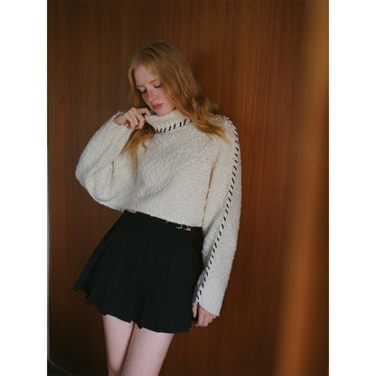 Rocha Roma Tweed Woolen Turtleneck Sweater White