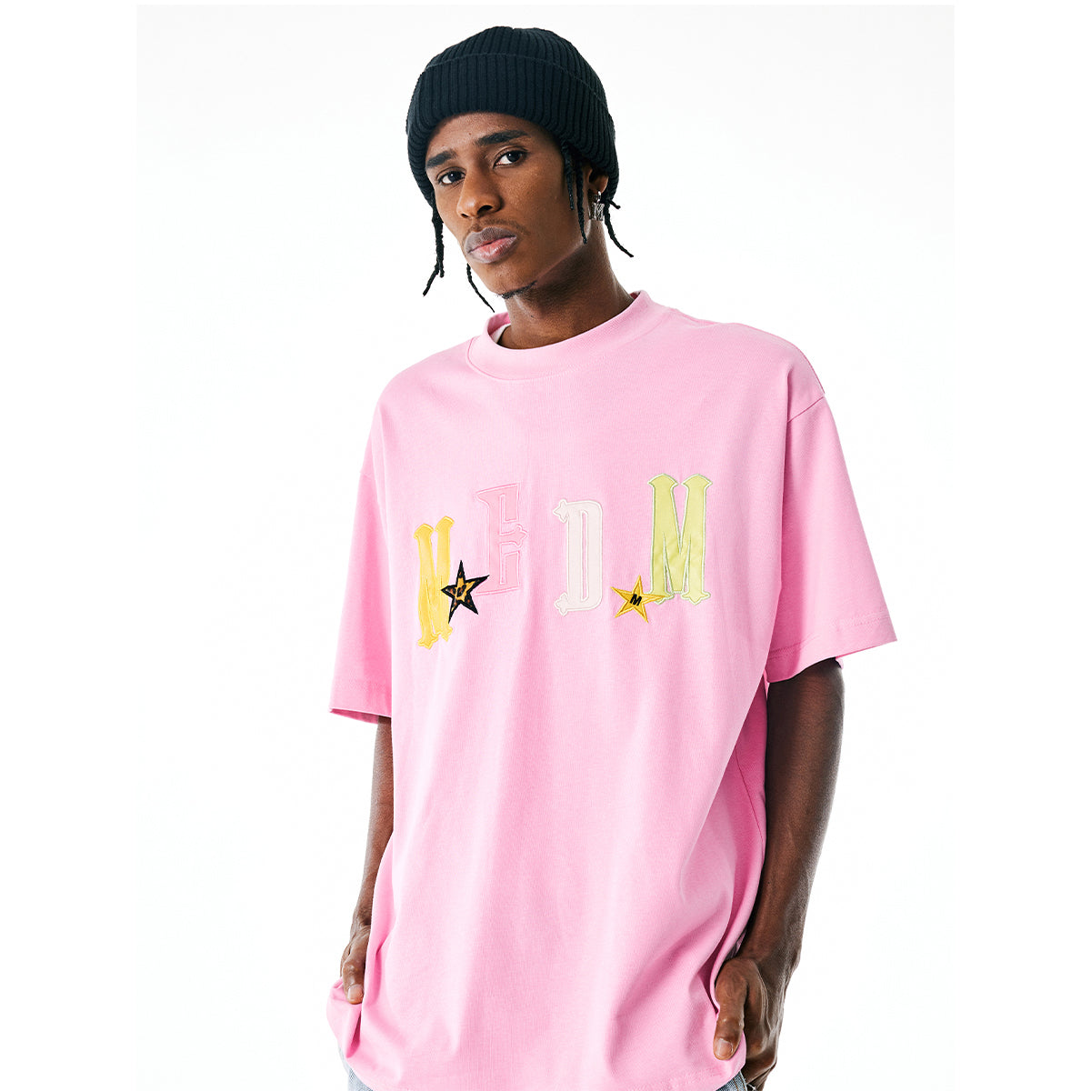 MEDM Leather Patch Logo T-Shirt Pink