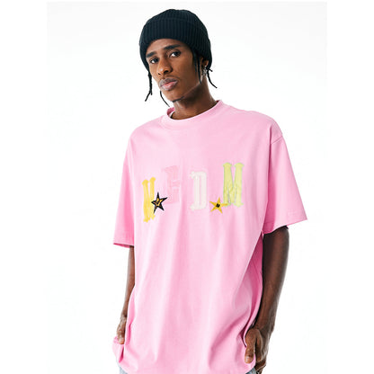 MEDM Leather Patch Logo T-Shirt Pink