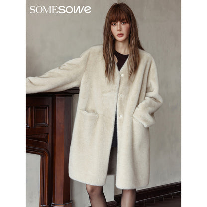 SomeSowe Fluffy Faux Mink Long Coat Khaki