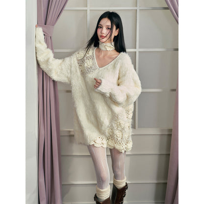 AGAM Super Soft V-Neck Crochet Sweater