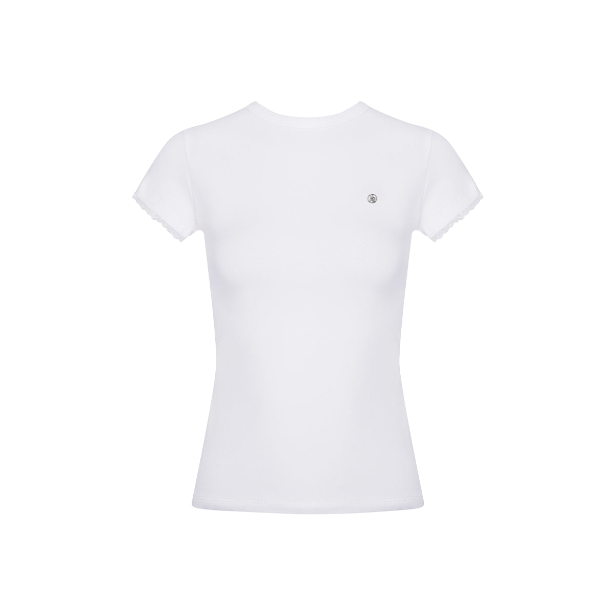 Kroche Lace Sleeve Clean Fit Logo Slim Fit Top White