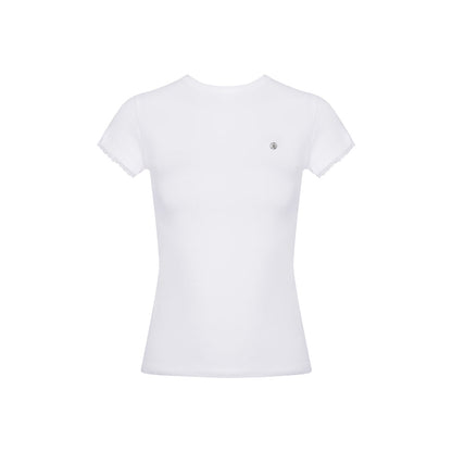 Kroche Lace Sleeve Clean Fit Logo Slim Fit Top White