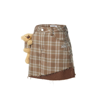 13De Marzo Doozoo Plaid Denim Skirt Brown