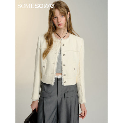 SomeSowe Raw Edge Patchwork Short Jacket White