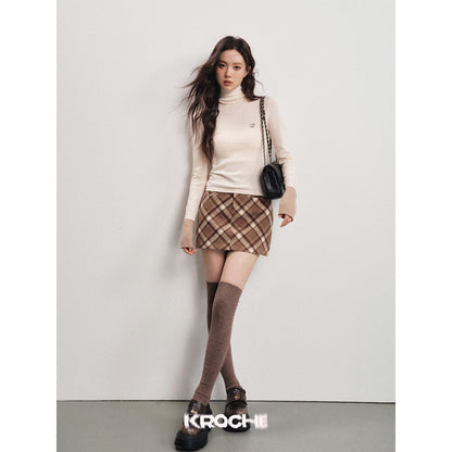 Kroche Vintage Checked Short Woolen A-Line Skirt