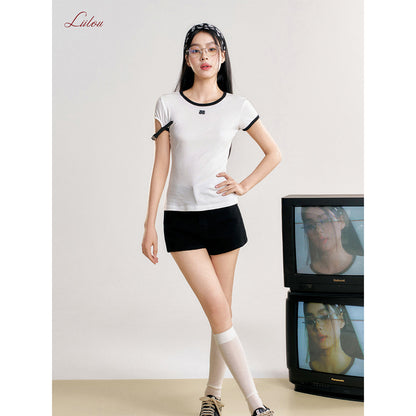 Liilou Retro High Waist A-Line Denim Shorts Black