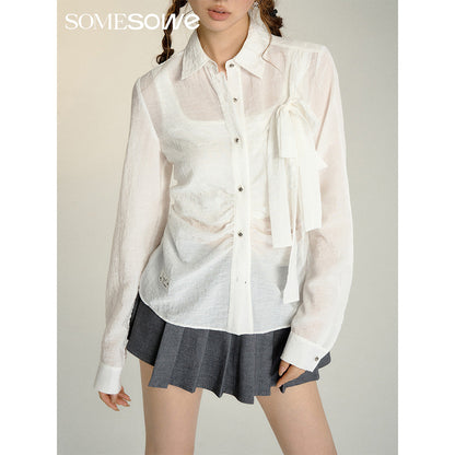 SomeSowe Bow Waisted Pleated Shirt White