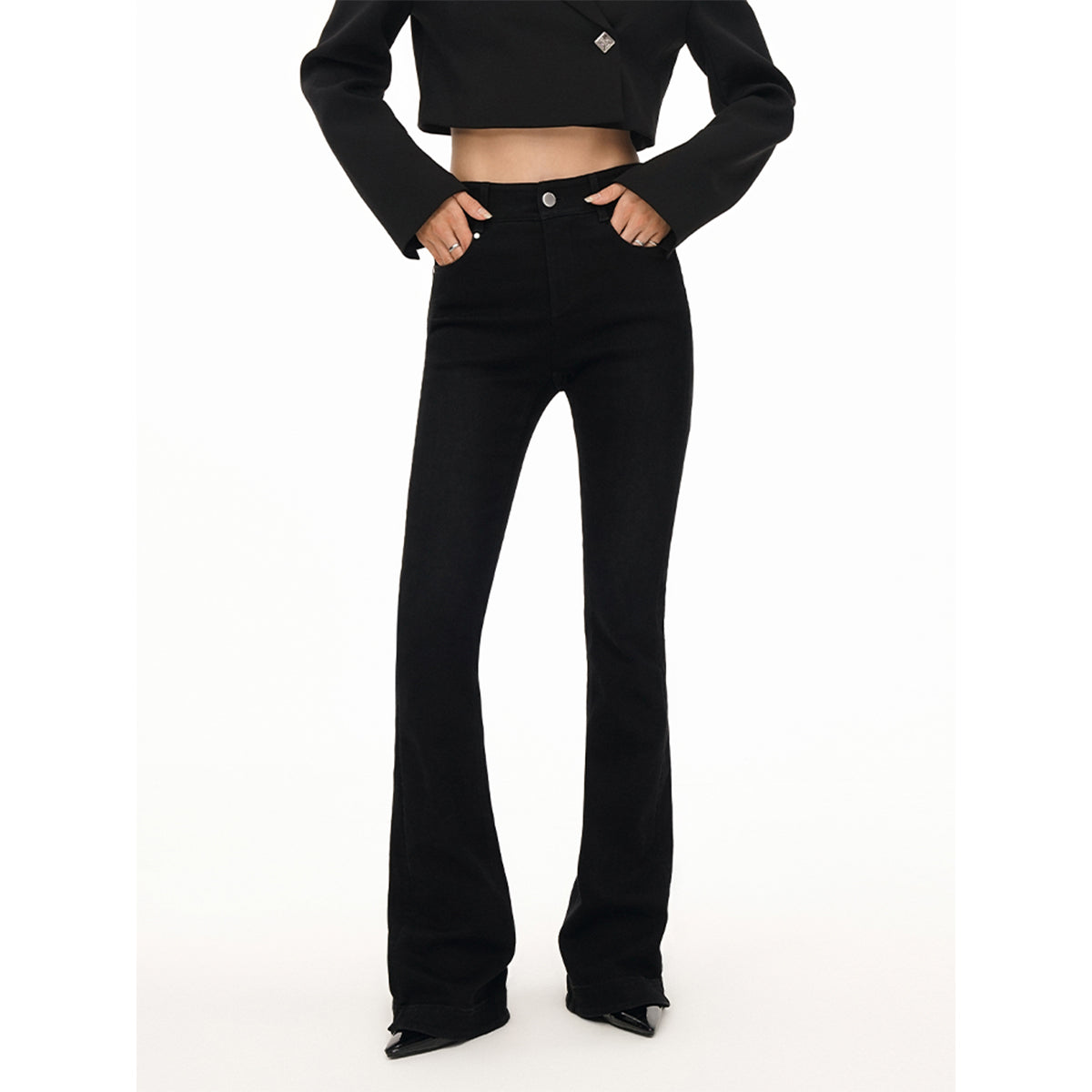 Cottia Split Cutting Flare Jeans Black