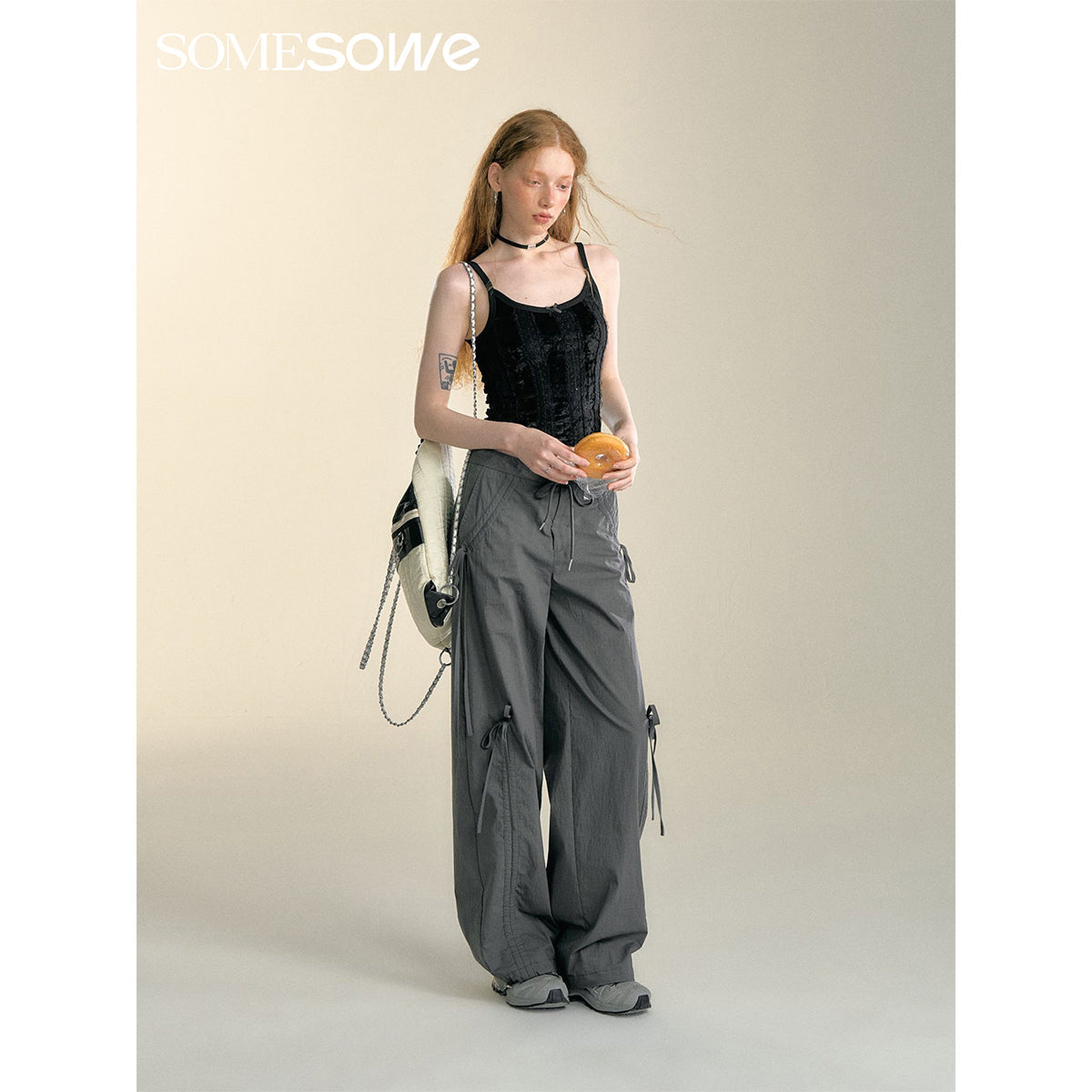 SomeSowe Bow Drawstring Cargo Pants Gray