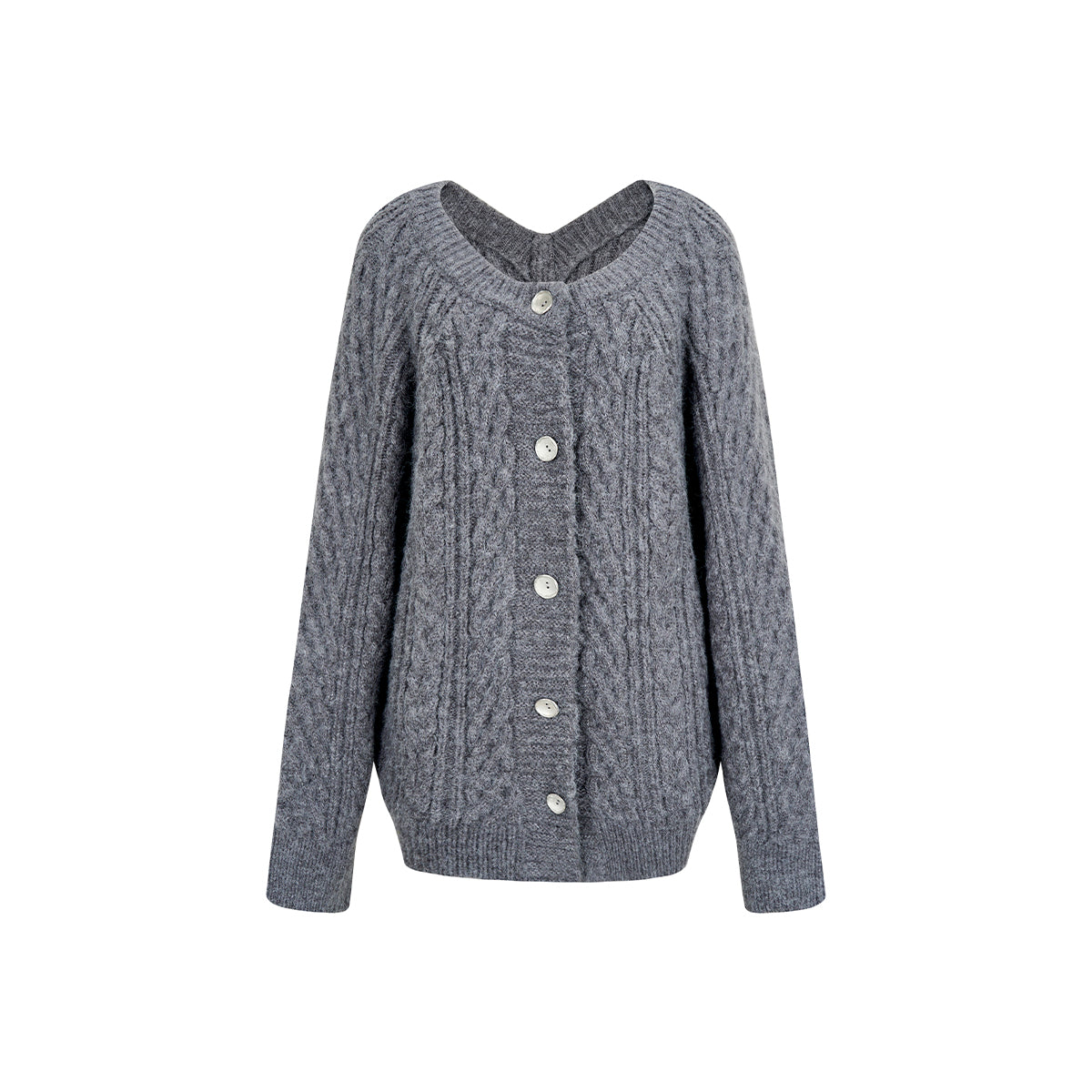 Via Pitti Two-Way Twist Knit Woollen Cardigan Grey