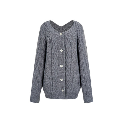 Via Pitti Two-Way Twist Knit Woollen Cardigan Grey