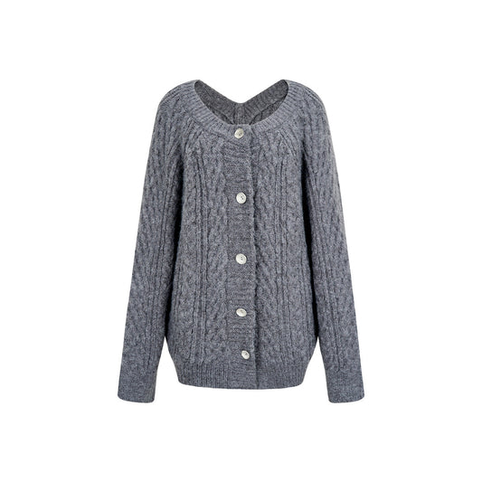 Via Pitti Two-Way Twist Knit Woollen Cardigan Grey